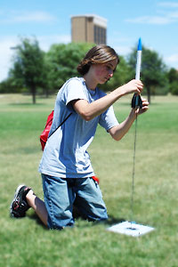 High school and middle school students prepare to launch their own rockets Friday, Aug. 1 as part of the T-STEM engineering camp.