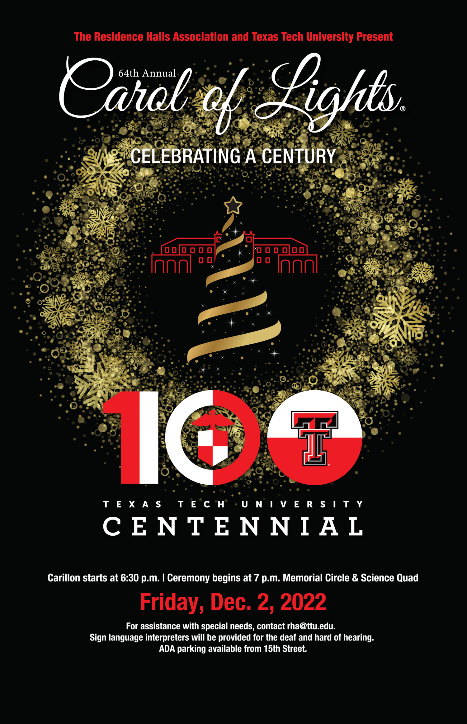 Texas Tech to Host 64th Annual Carol of Lights® and Centennial Kickoff